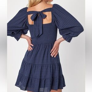 Elegant Navy Smocked Dress